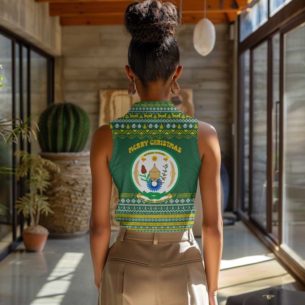 Rwanda Christmas Women Sleeveless Polo Shirt National Emblem and Radiant Sun Motif - African Pride
