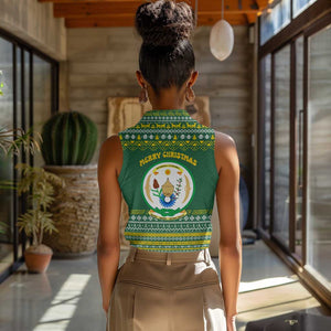 Rwanda Christmas Women Sleeveless Polo Shirt National Emblem and Radiant Sun Motif - African Pride