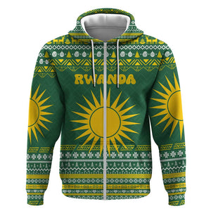 Rwanda Christmas Zip Hoodie National Emblem and Radiant Sun Motif - African Pride