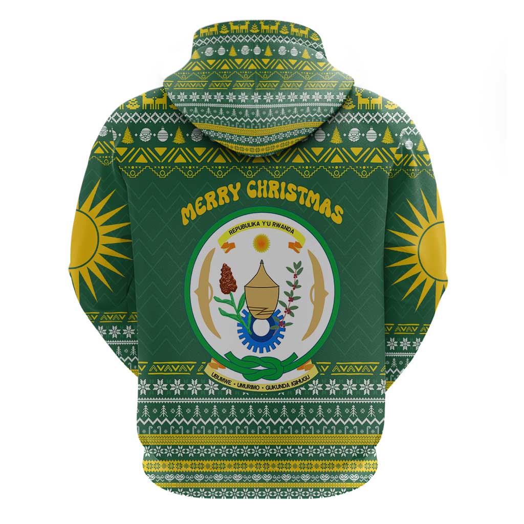 Rwanda Christmas Zip Hoodie National Emblem and Radiant Sun Motif - African Pride