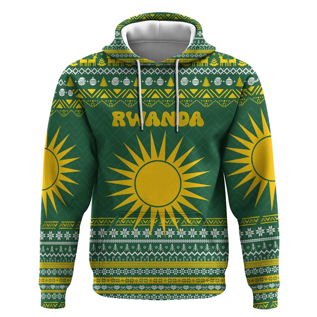 Rwanda Christmas Zip Hoodie National Emblem and Radiant Sun Motif - African Pride