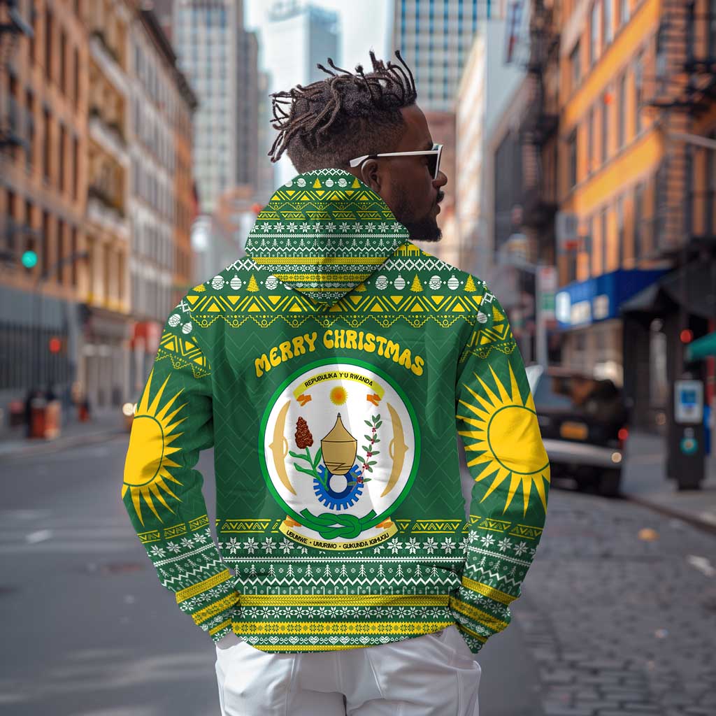 Rwanda Christmas Zip Hoodie National Emblem and Radiant Sun Motif - African Pride