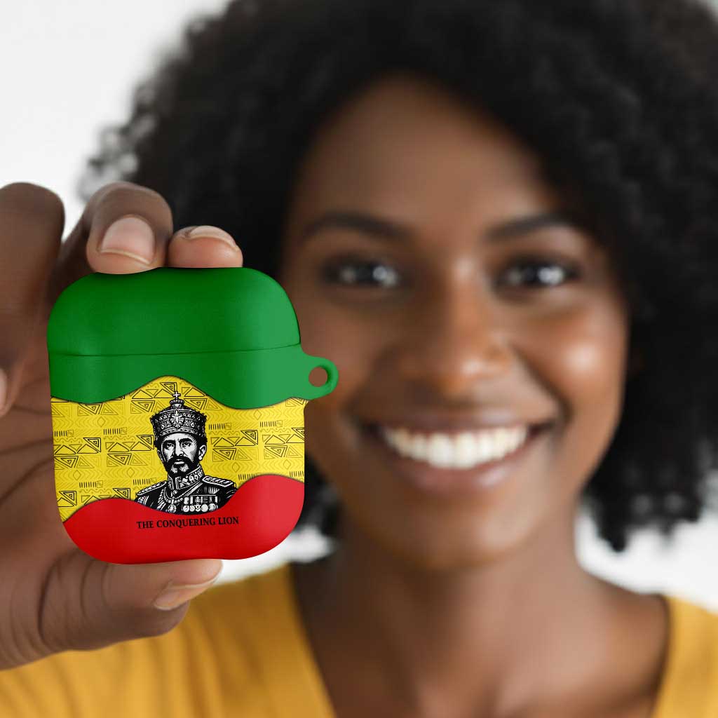 Haile Selassie I AirPods Case Ethiopia Lion of Judah and Conquering Lion Pattern Tribute - African Pride