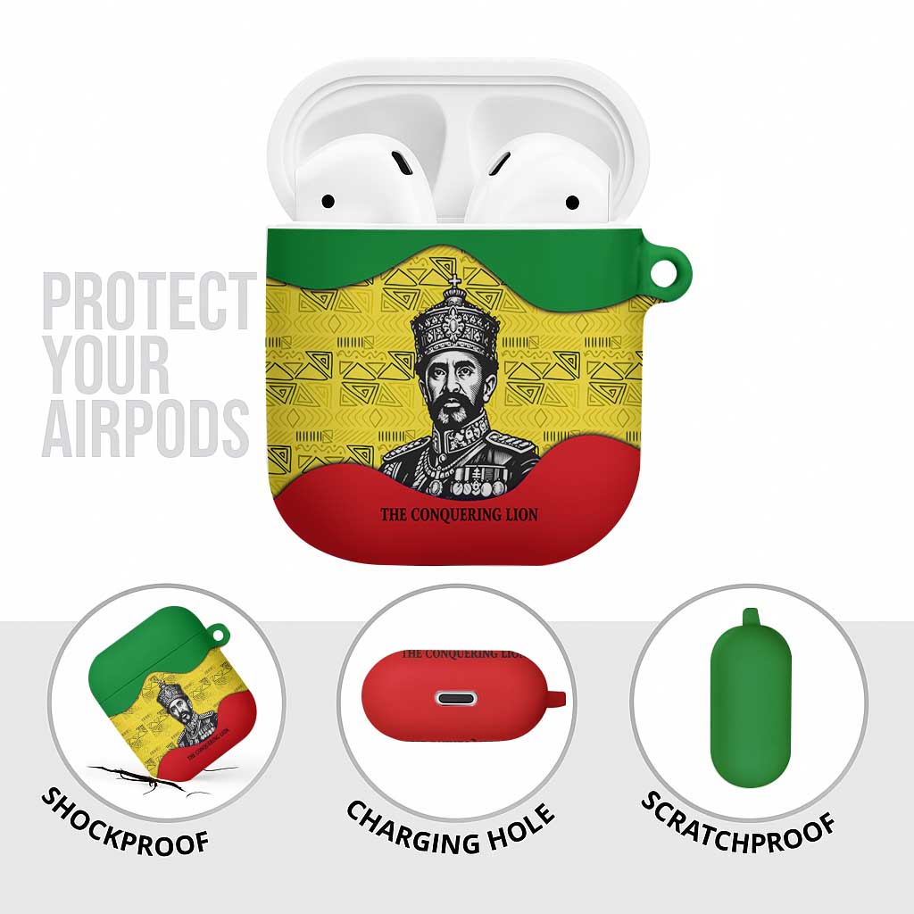 Haile Selassie I AirPods Case Ethiopia Lion of Judah and Conquering Lion Pattern Tribute - African Pride