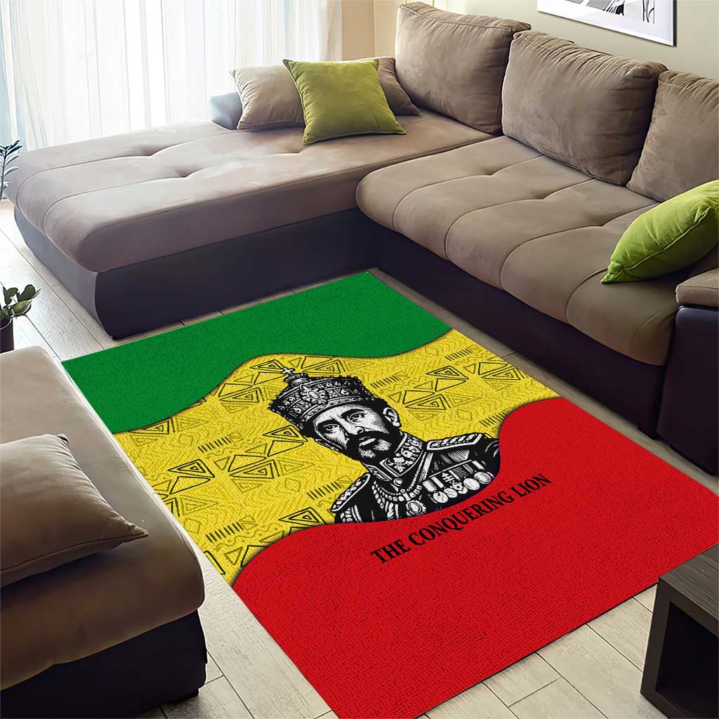 Haile Selassie I Area Rug Ethiopia Lion of Judah and Conquering Lion Pattern Tribute - African Pride