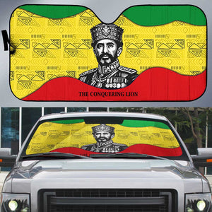 Haile Selassie I Auto Sun Shade Ethiopia Lion of Judah and Conquering Lion Pattern Tribute - African Pride