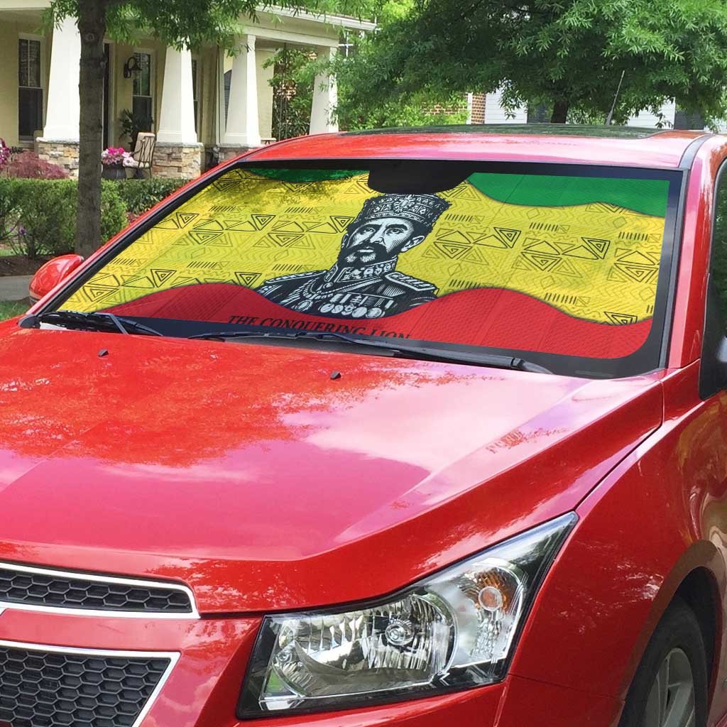 Haile Selassie I Auto Sun Shade Ethiopia Lion of Judah and Conquering Lion Pattern Tribute - African Pride