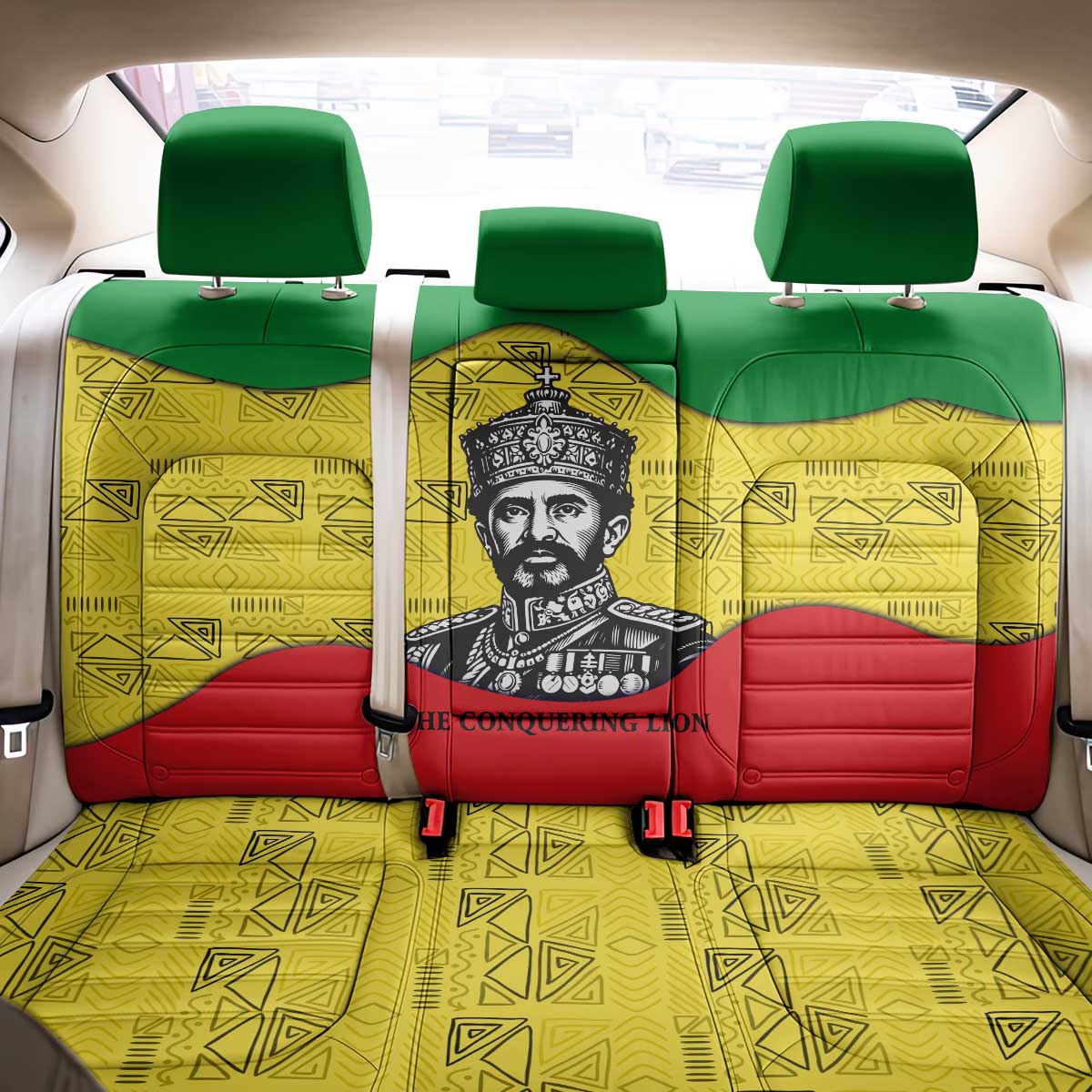 Haile Selassie I Back Car Seat Cover Ethiopia Lion of Judah and Conquering Lion Pattern Tribute - African Pride