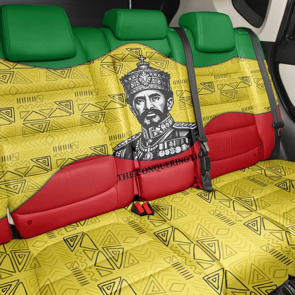 Haile Selassie I Back Car Seat Cover Ethiopia Lion of Judah and Conquering Lion Pattern Tribute - African Pride