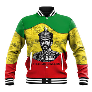 Haile Selassie I Baseball Jacket Ethiopia Lion of Judah and Conquering Lion Pattern Tribute - African Pride