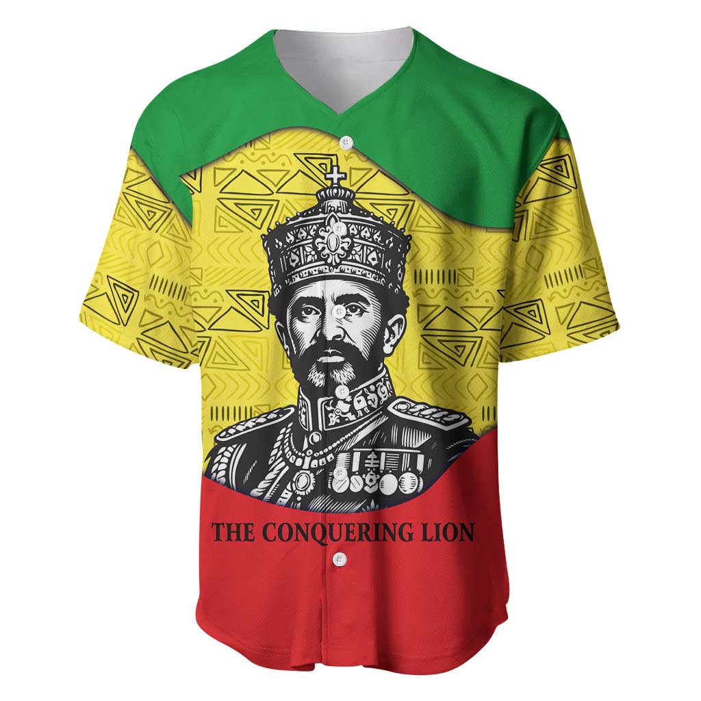 Haile Selassie I Baseball Jersey Ethiopia Lion of Judah and Conquering Lion Pattern Tribute - African Pride