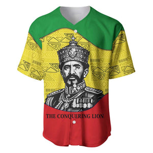 Haile Selassie I Baseball Jersey Ethiopia Lion of Judah and Conquering Lion Pattern Tribute - African Pride