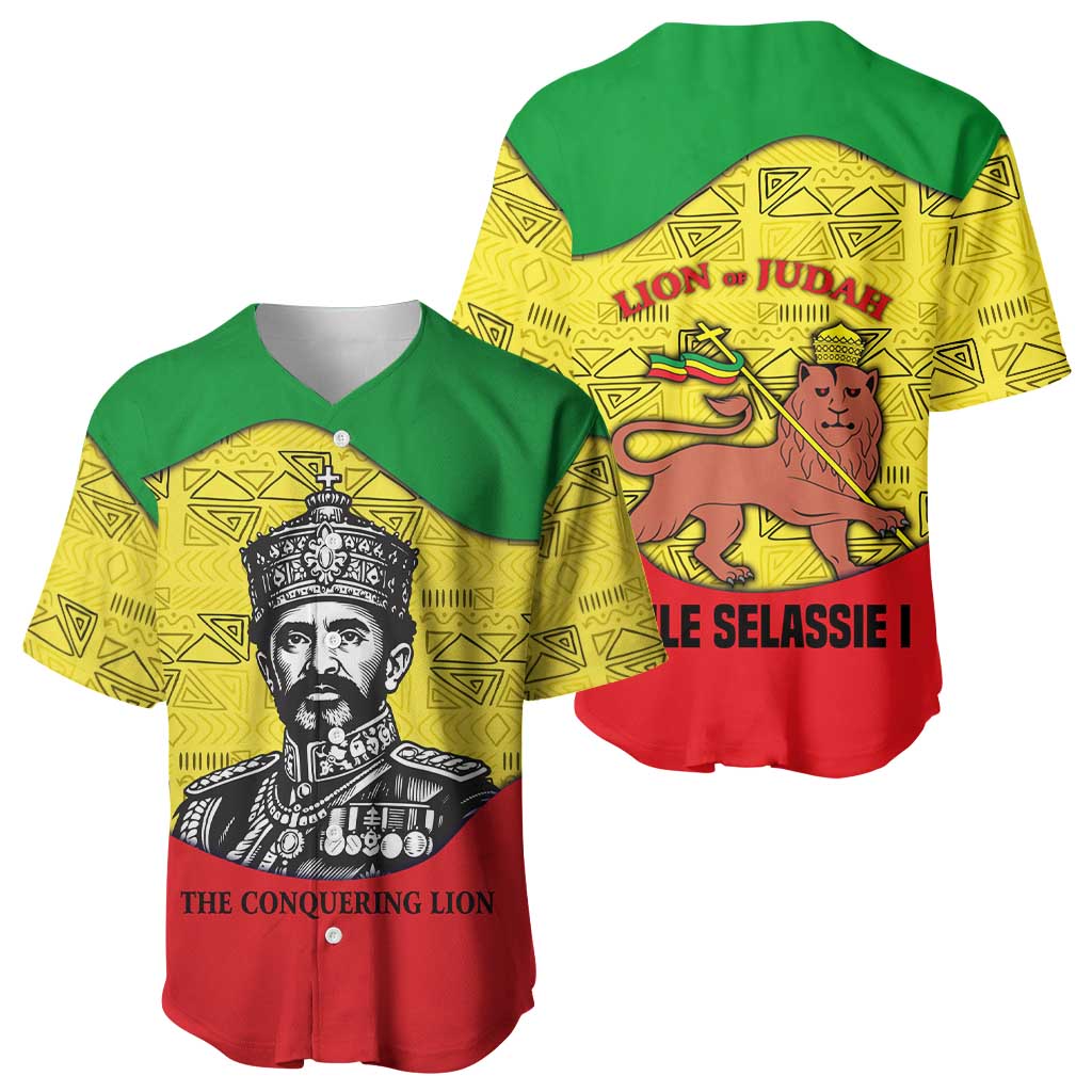 Haile Selassie I Baseball Jersey Ethiopia Lion of Judah and Conquering Lion Pattern Tribute - African Pride