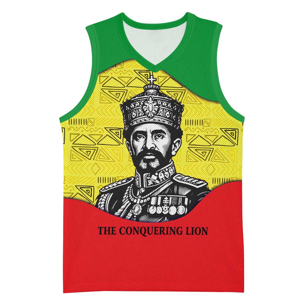 Haile Selassie I Basketball Jersey Ethiopia Lion of Judah and Conquering Lion Pattern Tribute - African Pride