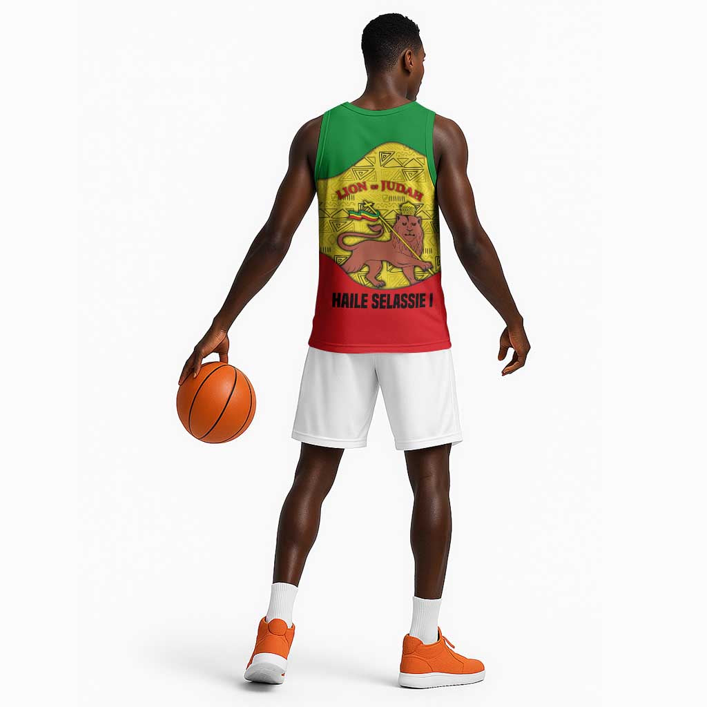 Haile Selassie I Basketball Jersey Ethiopia Lion of Judah and Conquering Lion Pattern Tribute - African Pride