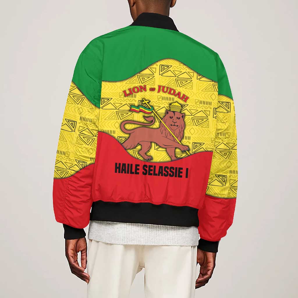 Haile Selassie I Bomber Jacket Ethiopia Lion of Judah and Conquering Lion Pattern Tribute - African Pride