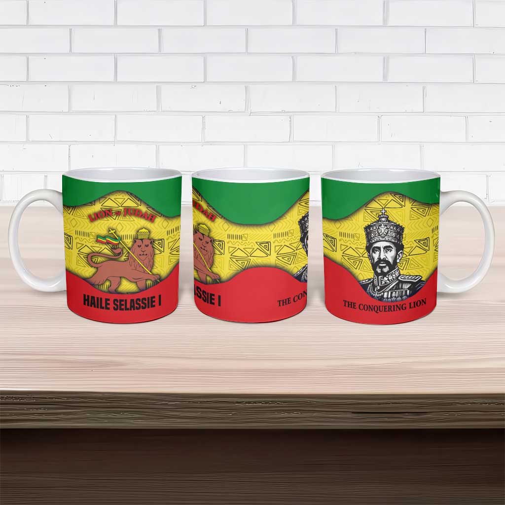 Haile Selassie I Ceramic Mug Ethiopia Lion of Judah and Conquering Lion Pattern Tribute - African Pride