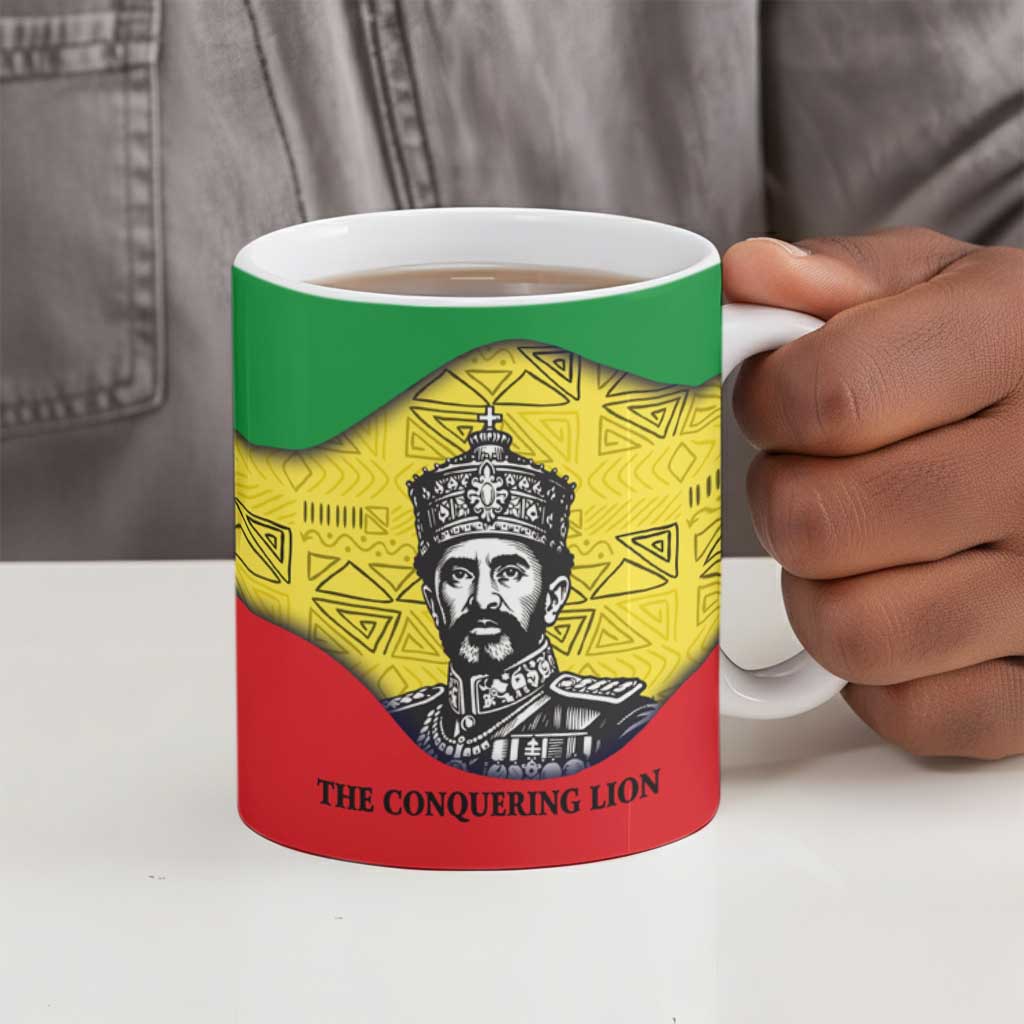 Haile Selassie I Ceramic Mug Ethiopia Lion of Judah and Conquering Lion Pattern Tribute - African Pride