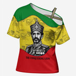Haile Selassie I Cross Shoulder Shirt Ethiopia Lion of Judah and Conquering Lion Pattern Tribute - African Pride