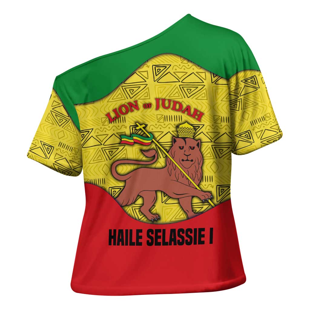 Haile Selassie I Cross Shoulder Shirt Ethiopia Lion of Judah and Conquering Lion Pattern Tribute - African Pride