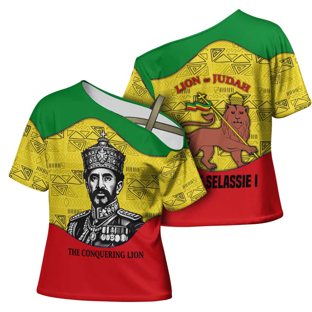 Haile Selassie I Cross Shoulder Shirt Ethiopia Lion of Judah and Conquering Lion Pattern Tribute - African Pride