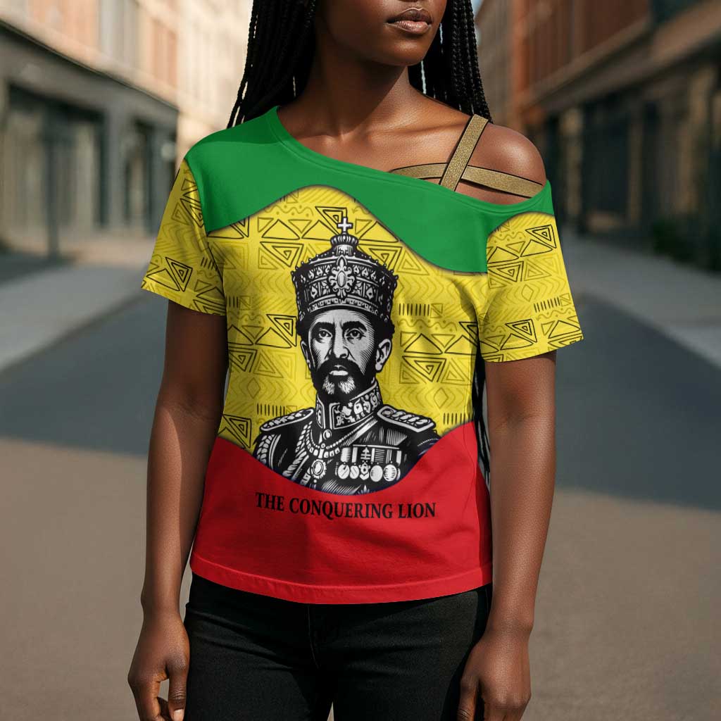 Haile Selassie I Cross Shoulder Shirt Ethiopia Lion of Judah and Conquering Lion Pattern Tribute - African Pride