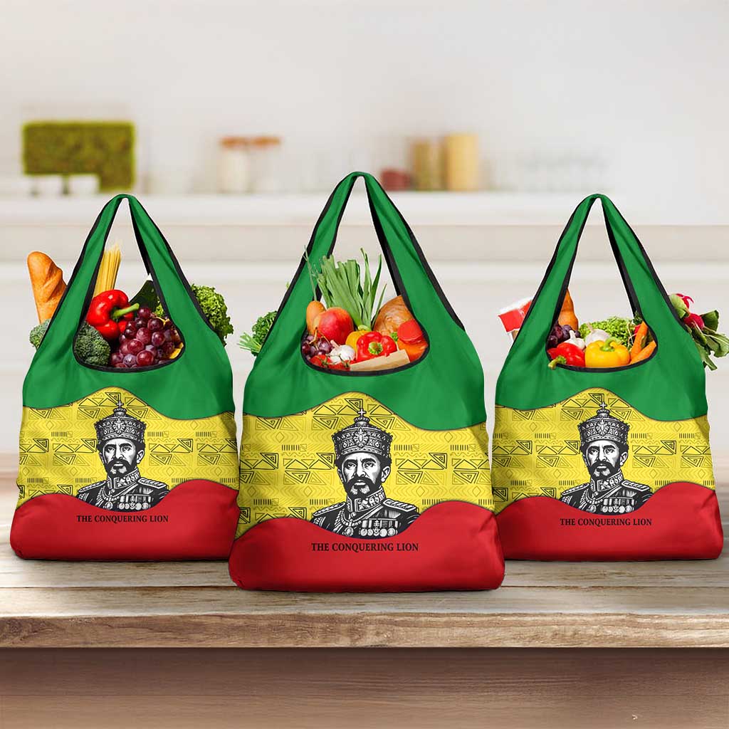 Haile Selassie I Grocery Bag Ethiopia Lion of Judah and Conquering Lion Pattern Tribute - African Pride