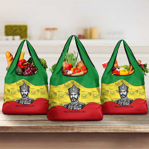 Haile Selassie I Grocery Bag Ethiopia Lion of Judah and Conquering Lion Pattern Tribute - African Pride