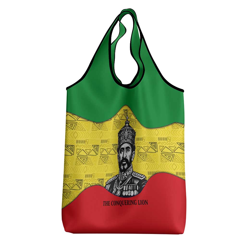 Haile Selassie I Grocery Bag Ethiopia Lion of Judah and Conquering Lion Pattern Tribute - African Pride