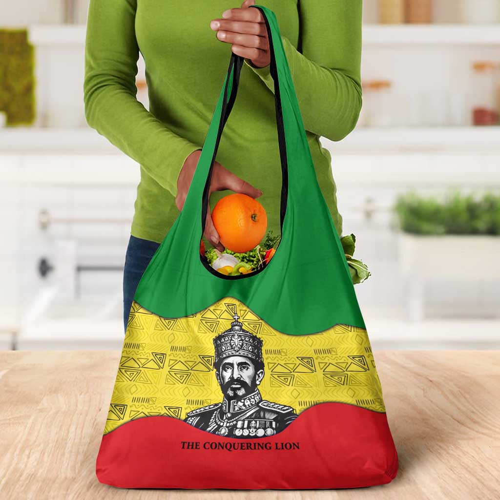 Haile Selassie I Grocery Bag Ethiopia Lion of Judah and Conquering Lion Pattern Tribute - African Pride