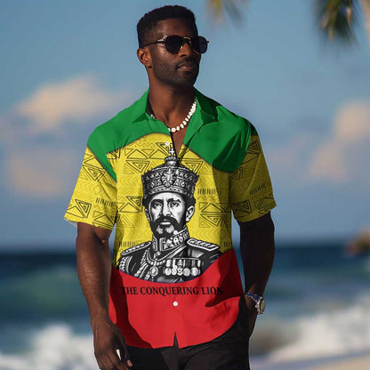 Haile Selassie I Hawaiian Shirt Ethiopia Lion of Judah and Conquering Lion Pattern Tribute - African Pride