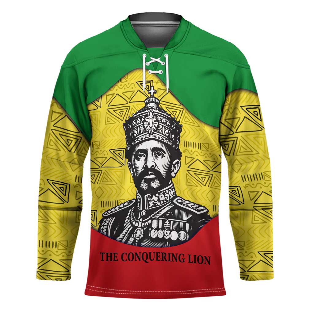 Haile Selassie I Hockey Jersey Ethiopia Lion of Judah and Conquering Lion Pattern Tribute - African Pride