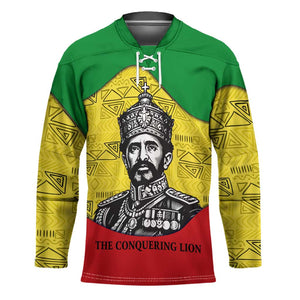 Haile Selassie I Hockey Jersey Ethiopia Lion of Judah and Conquering Lion Pattern Tribute - African Pride