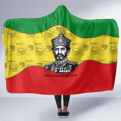 Haile Selassie I Hooded Blanket Ethiopia Lion of Judah and Conquering Lion Pattern Tribute - African Pride