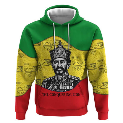 Haile Selassie I Hoodie Ethiopia Lion of Judah and Conquering Lion Pattern Tribute - African Pride