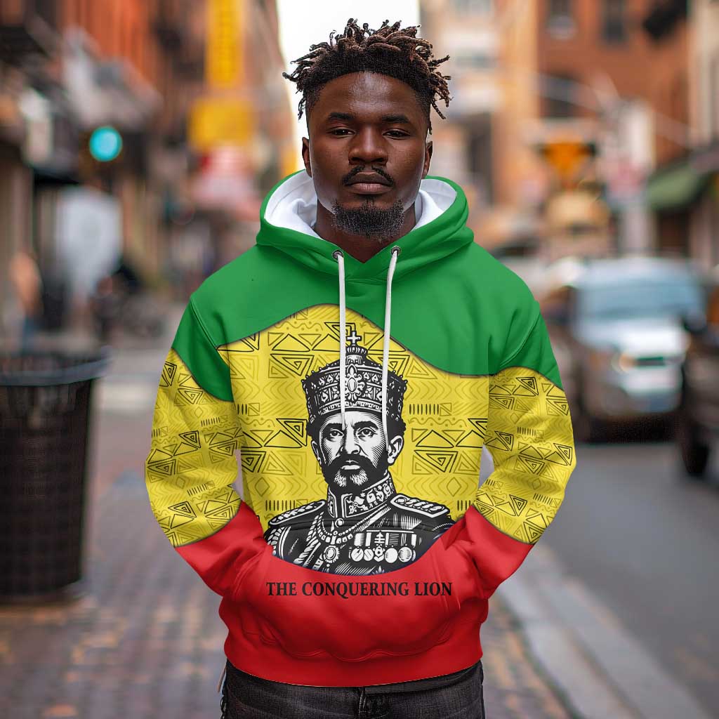 Haile Selassie I Hoodie Ethiopia Lion of Judah and Conquering Lion Pattern Tribute - African Pride