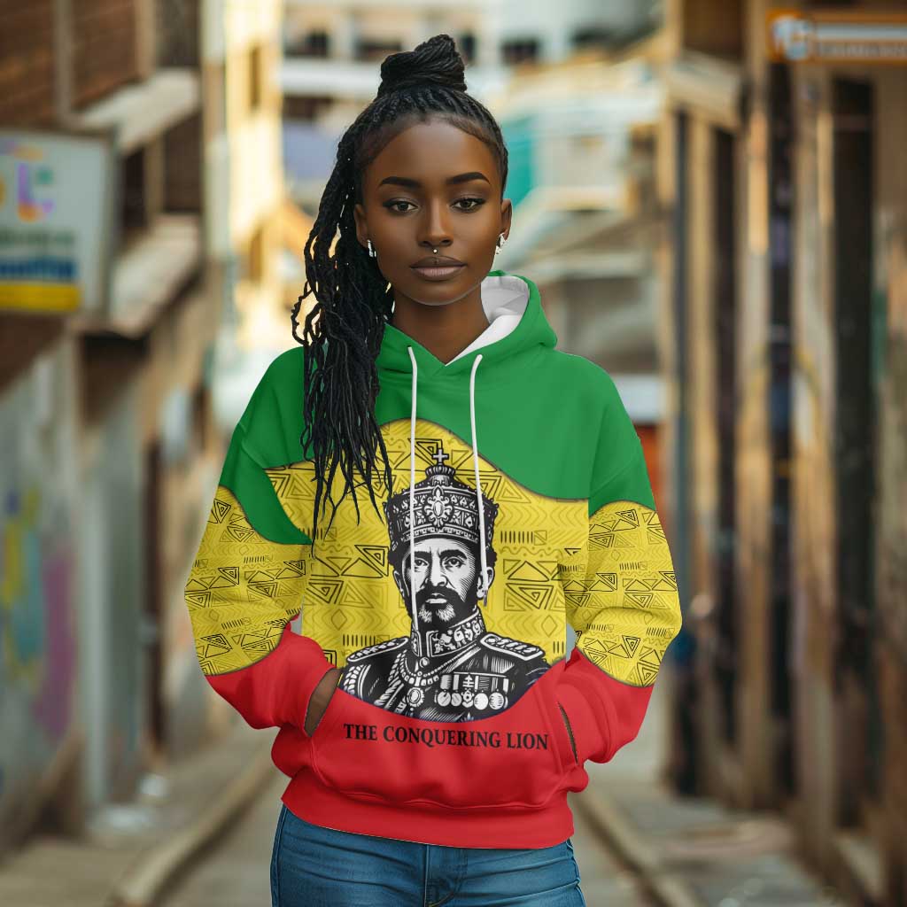 Haile Selassie I Hoodie Ethiopia Lion of Judah and Conquering Lion Pattern Tribute - African Pride