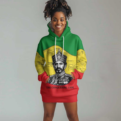 Haile Selassie I Hoodie Dress Ethiopia Lion of Judah and Conquering Lion Pattern Tribute - African Pride