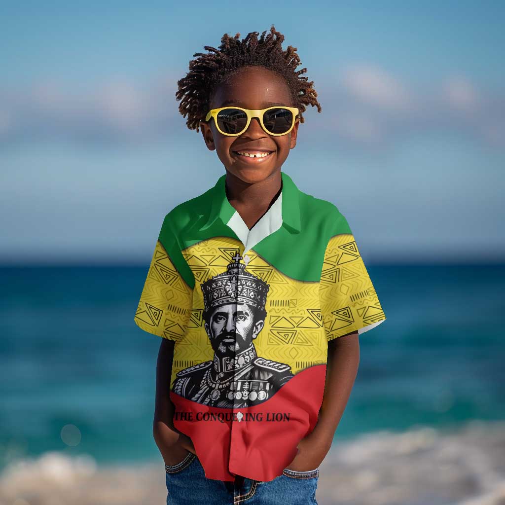 Haile Selassie I Kid Hawaiian Shirt Ethiopia Lion of Judah and Conquering Lion Pattern Tribute - African Pride