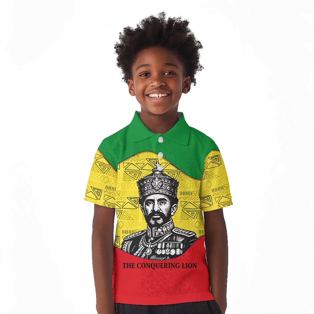 Haile Selassie I Kid Polo Shirt Ethiopia Lion of Judah and Conquering Lion Pattern Tribute - African Pride