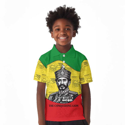Haile Selassie I Kid Polo Shirt Ethiopia Lion of Judah and Conquering Lion Pattern Tribute - African Pride