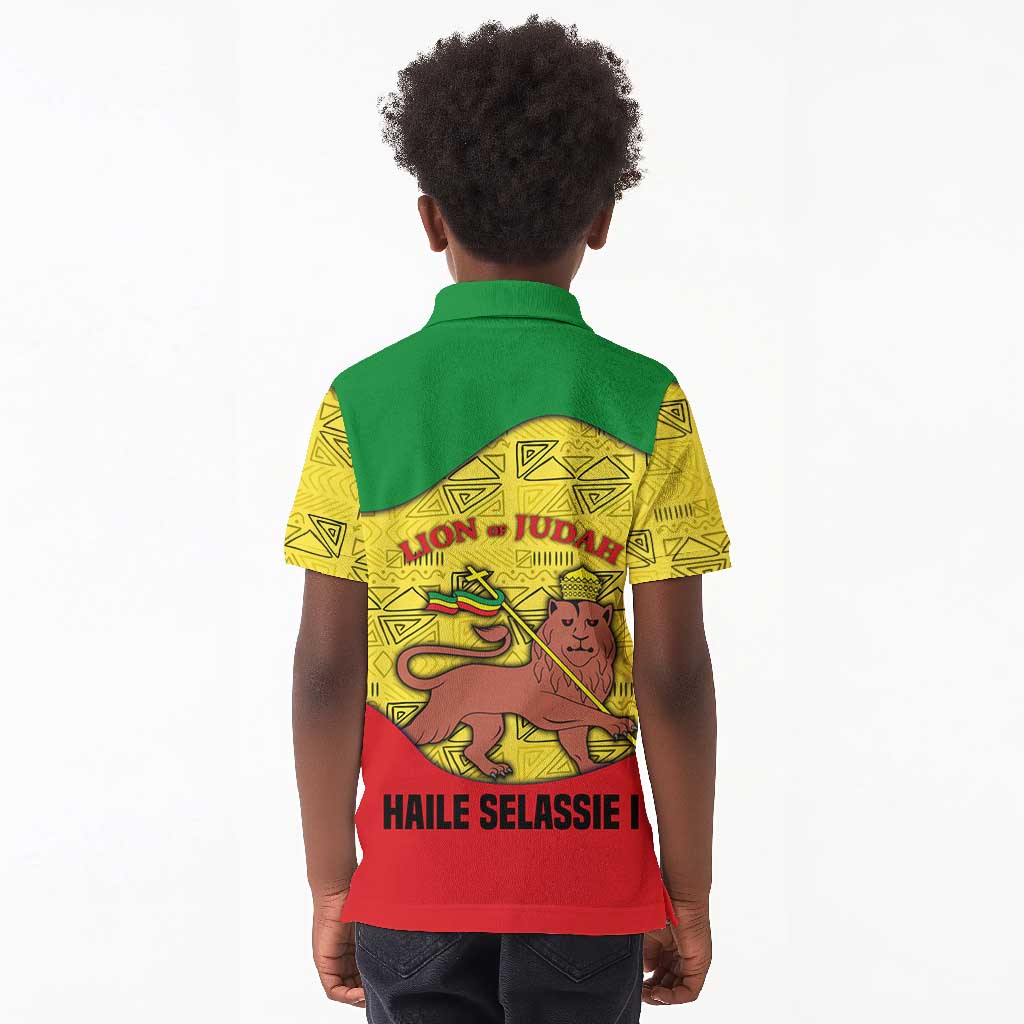 Haile Selassie I Kid Polo Shirt Ethiopia Lion of Judah and Conquering Lion Pattern Tribute - African Pride