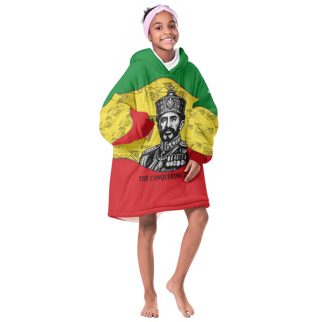 Haile Selassie I Kid Wearable Blanket Hoodie Ethiopia Lion of Judah and Conquering Lion Pattern Tribute - African Pride