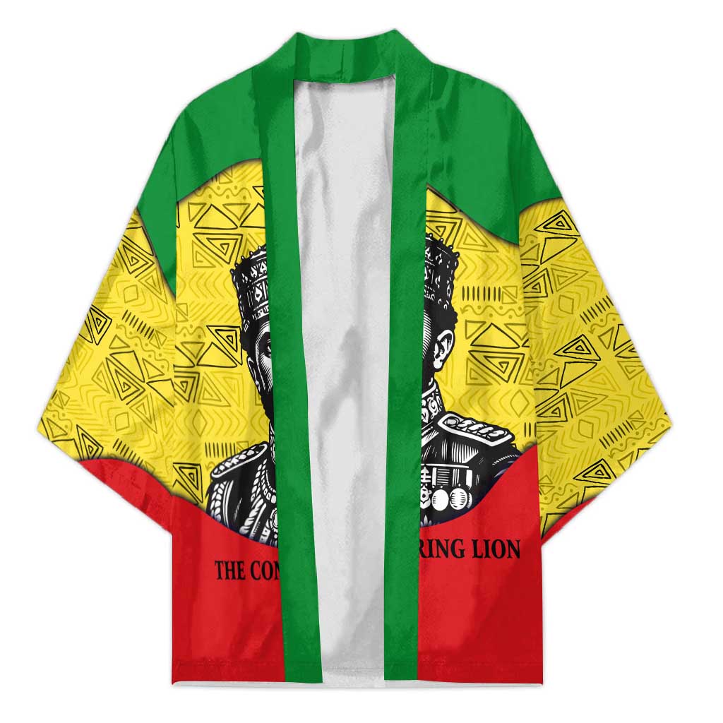 Haile Selassie I Kimono Ethiopia Lion of Judah and Conquering Lion Pattern Tribute - African Pride