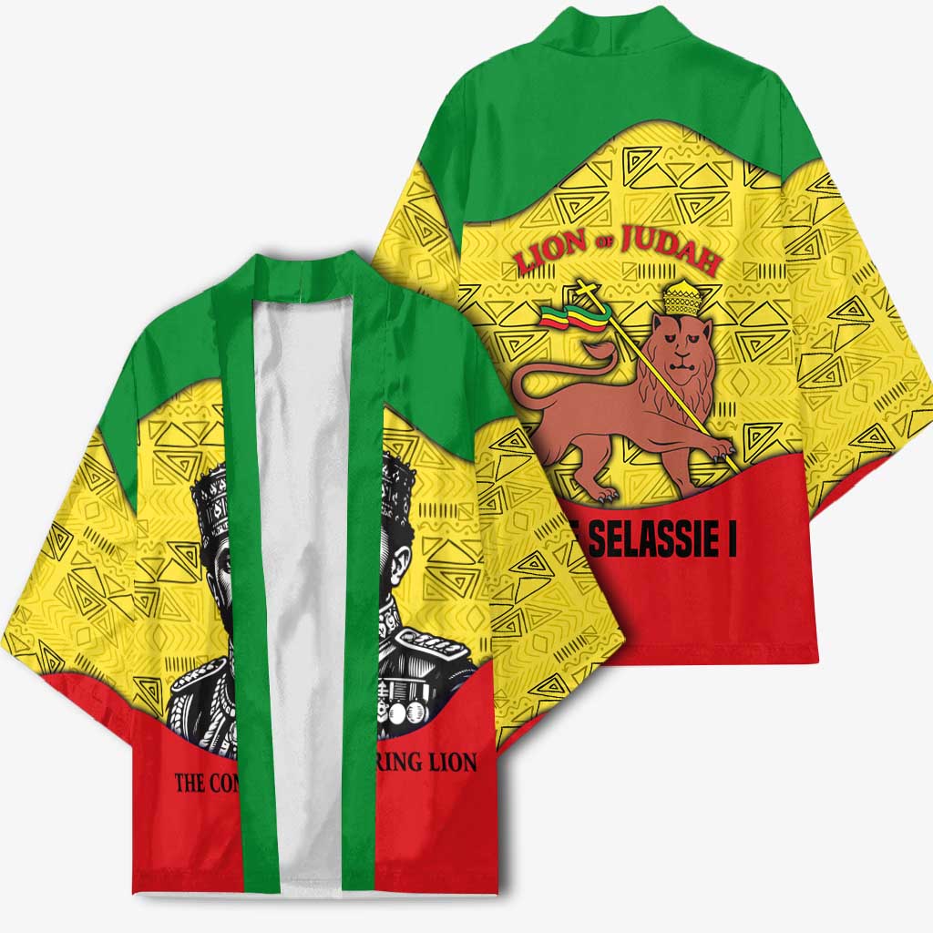 Haile Selassie I Kimono Ethiopia Lion of Judah and Conquering Lion Pattern Tribute - African Pride