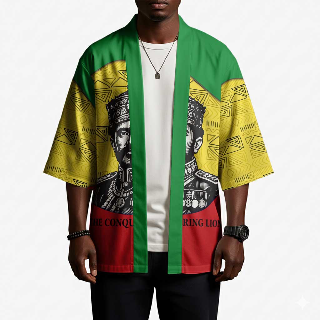 Haile Selassie I Kimono Ethiopia Lion of Judah and Conquering Lion Pattern Tribute - African Pride