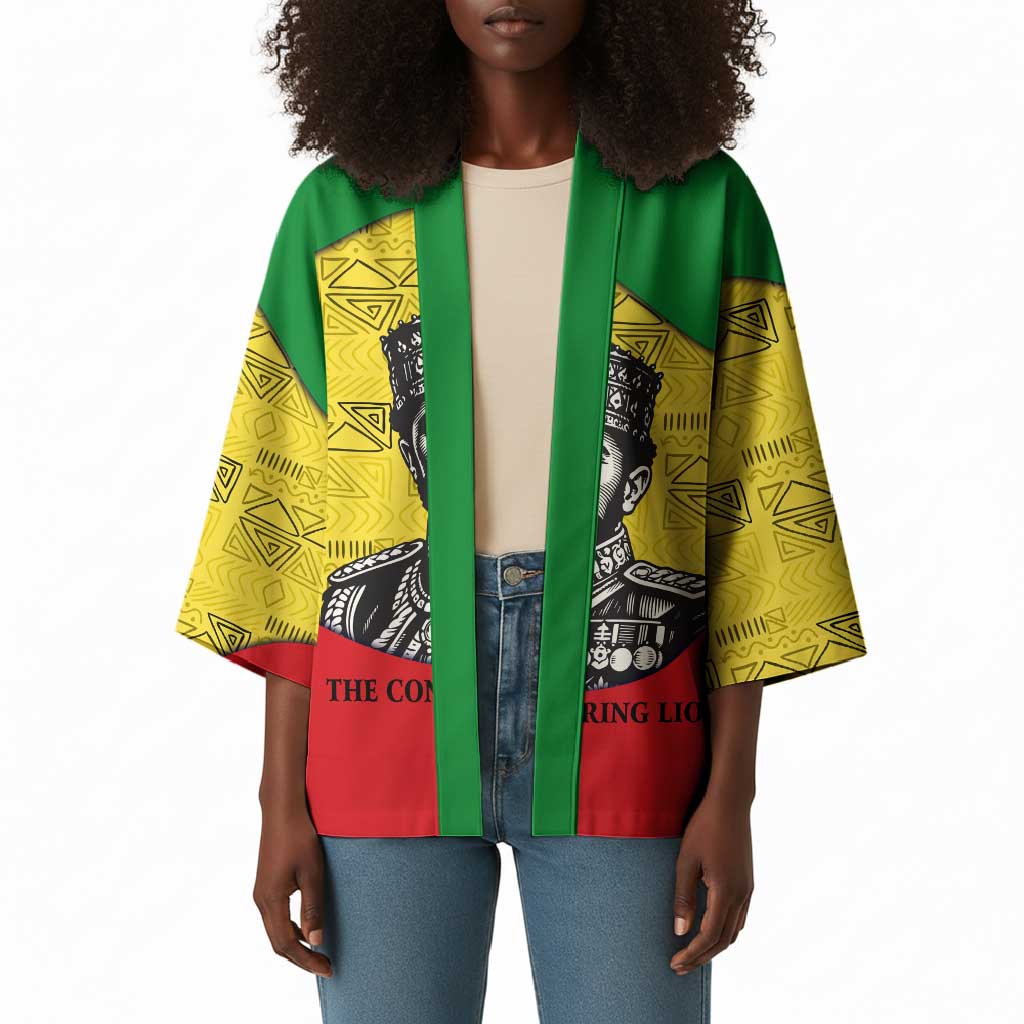 Haile Selassie I Kimono Ethiopia Lion of Judah and Conquering Lion Pattern Tribute - African Pride