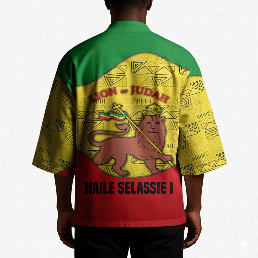 Haile Selassie I Kimono Ethiopia Lion of Judah and Conquering Lion Pattern Tribute - African Pride