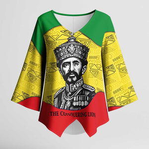 Haile Selassie I Kimono Sleeve Blouse Ethiopia Lion of Judah and Conquering Lion Pattern Tribute - African Pride