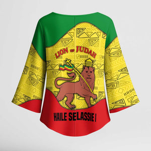 Haile Selassie I Kimono Sleeve Blouse Ethiopia Lion of Judah and Conquering Lion Pattern Tribute - African Pride